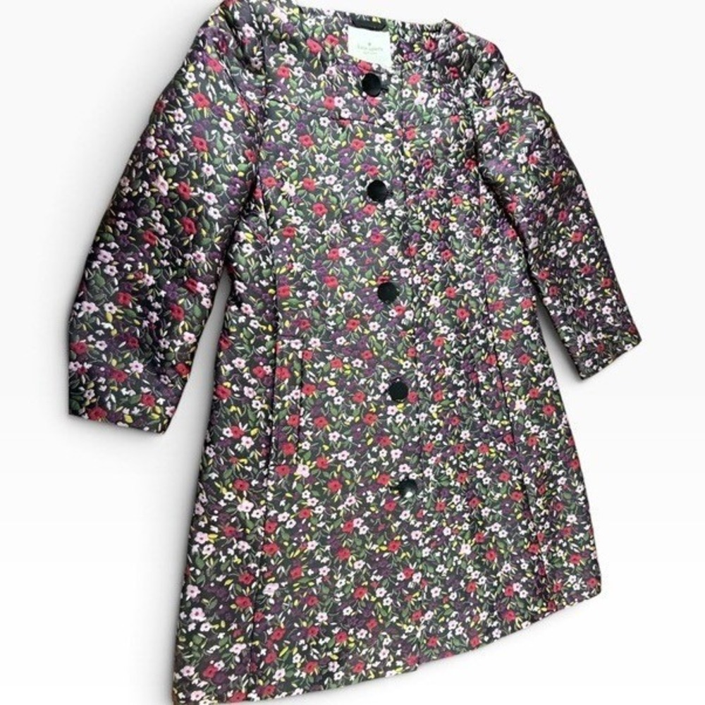 Kate Spade New York Womens Floral Quilted Button Front Topper Coat Black Multi 8